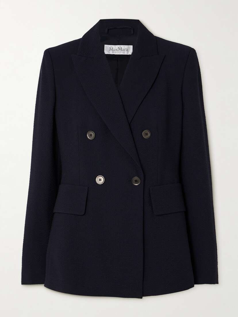 Max Mara Albero Double-breasted Wool-blend Seersucker Blazer