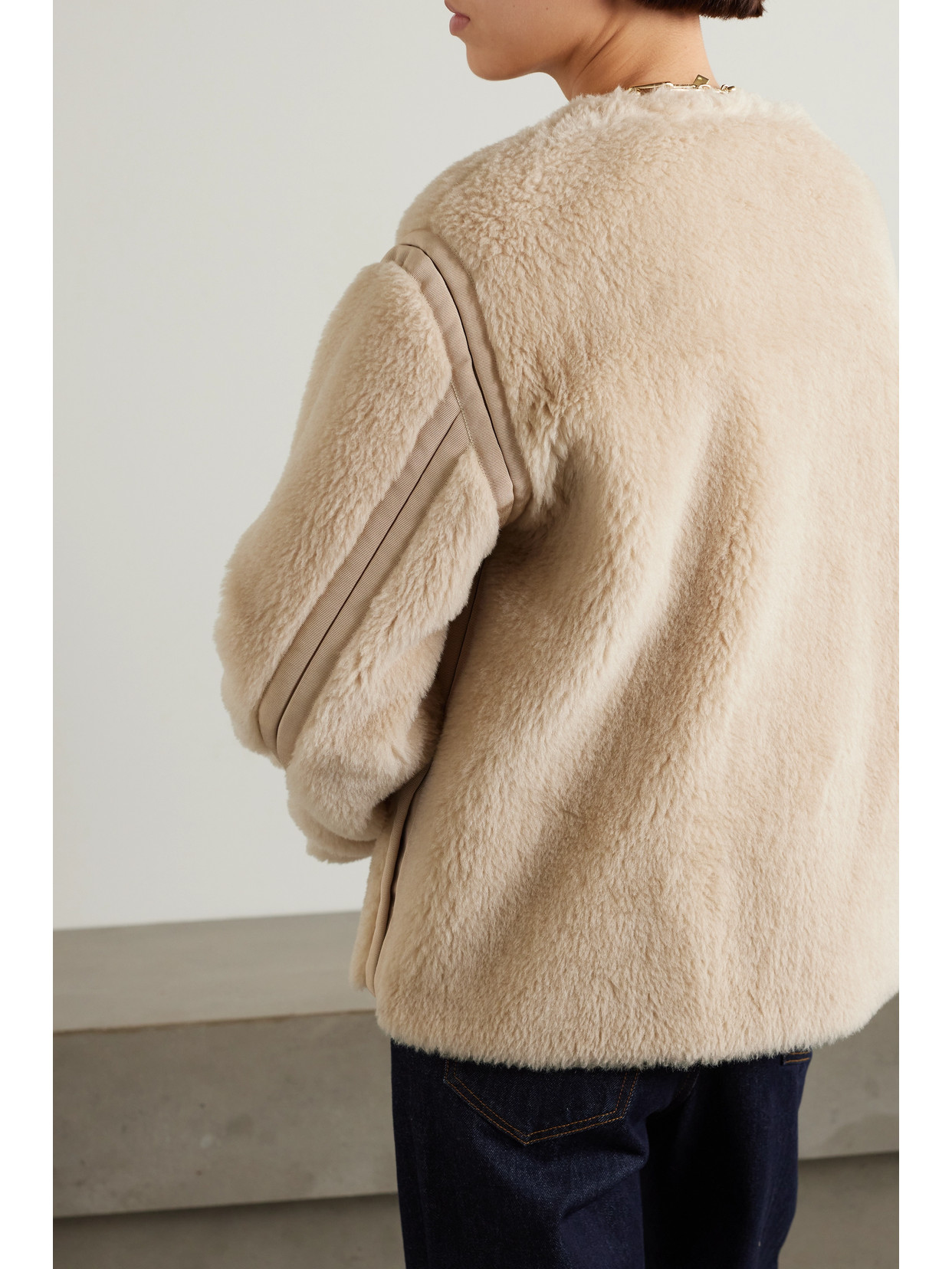 Shop Max Mara Panno Grosgrain-trimmed Alpaca, Wool And Silk-blend Fleece Jacket In Neutrals