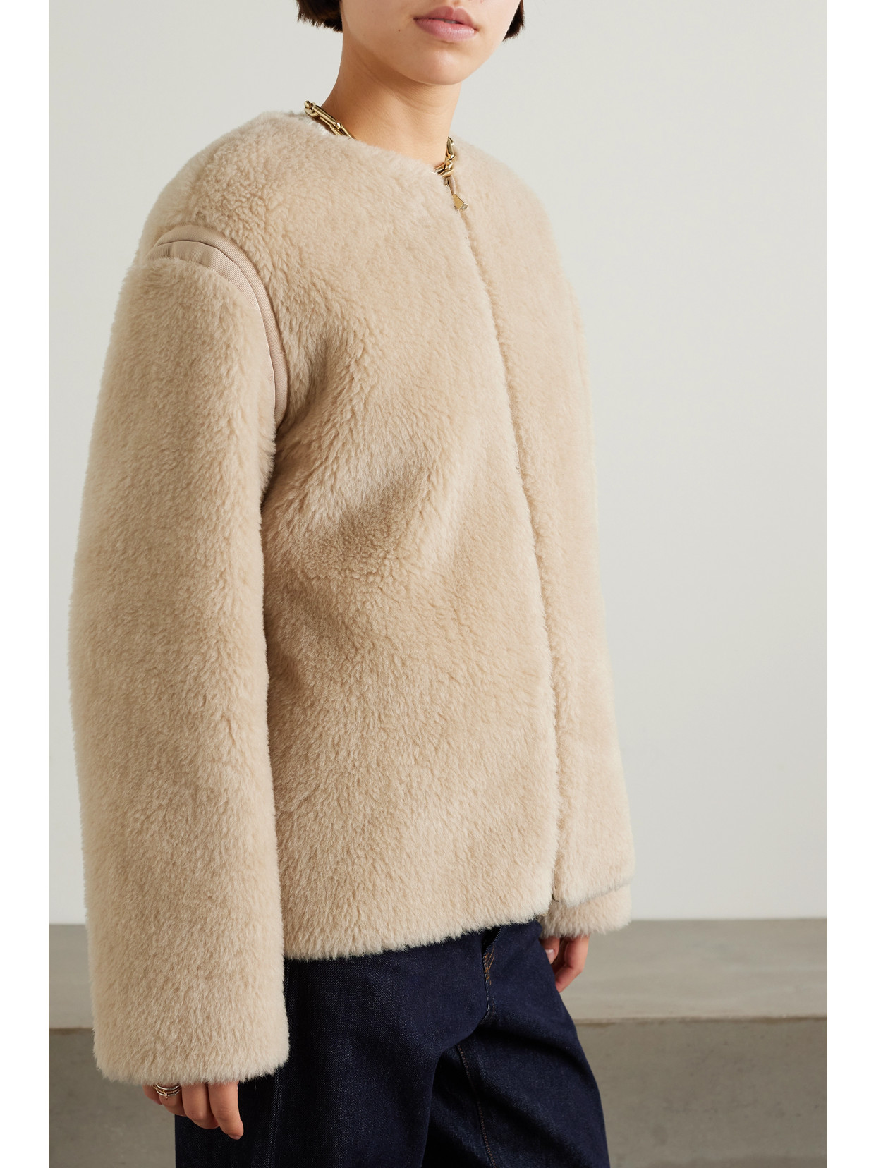 Shop Max Mara Panno Grosgrain-trimmed Alpaca, Wool And Silk-blend Fleece Jacket In Neutrals