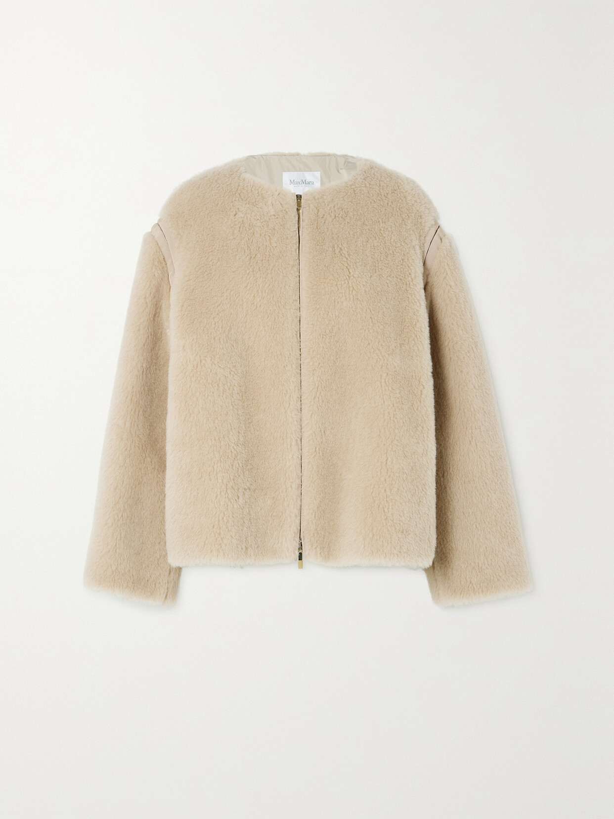 Shop Max Mara Panno Grosgrain-trimmed Alpaca, Wool And Silk-blend Fleece Jacket In Neutrals