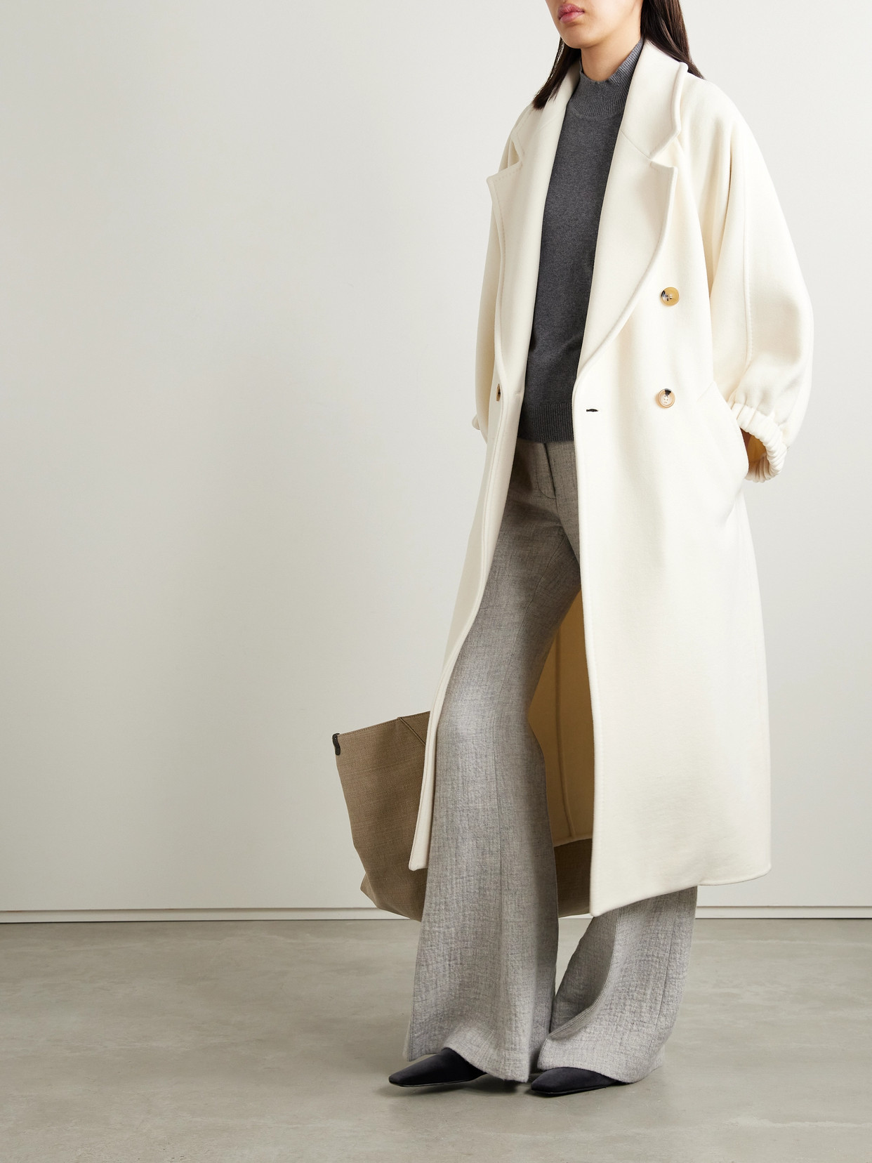Max Mara Cappotto Zaffo In Cashmere Avorio Donna In White