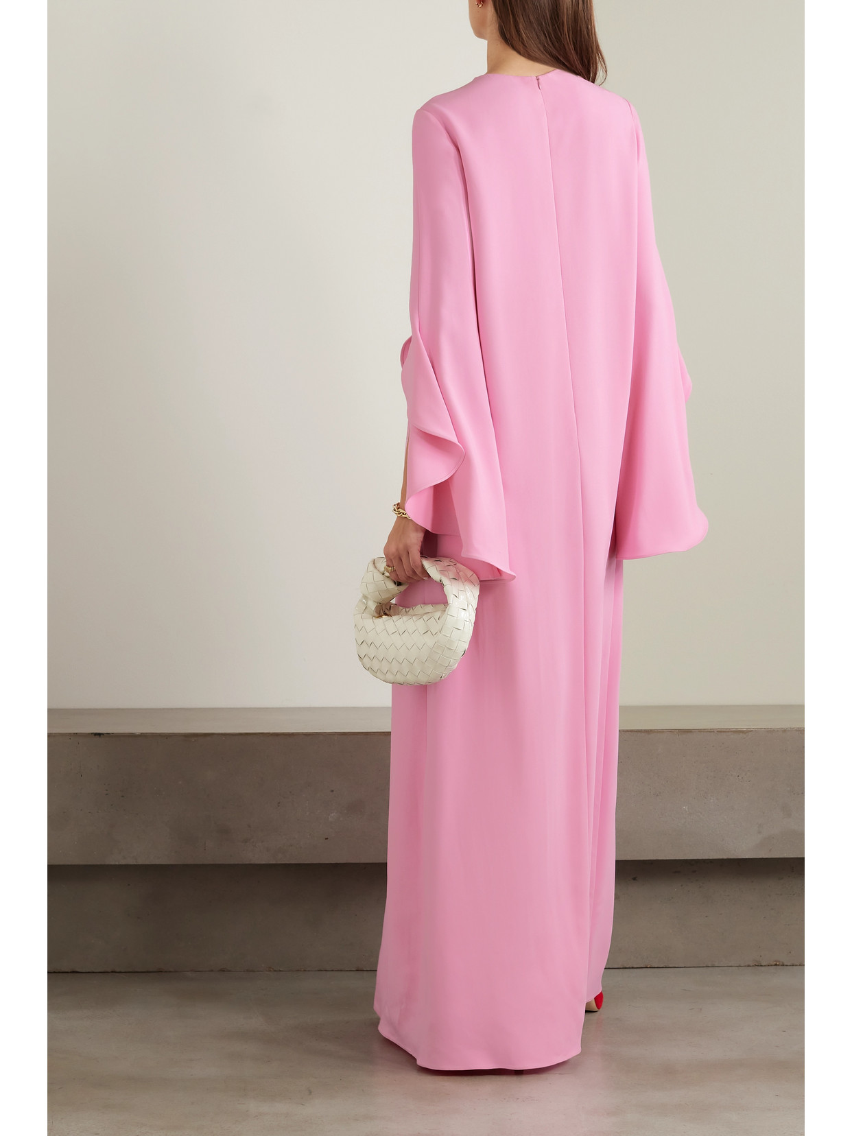 Shop Oscar De La Renta Appliquéd Stretch-silk Crepe Gown In Pink