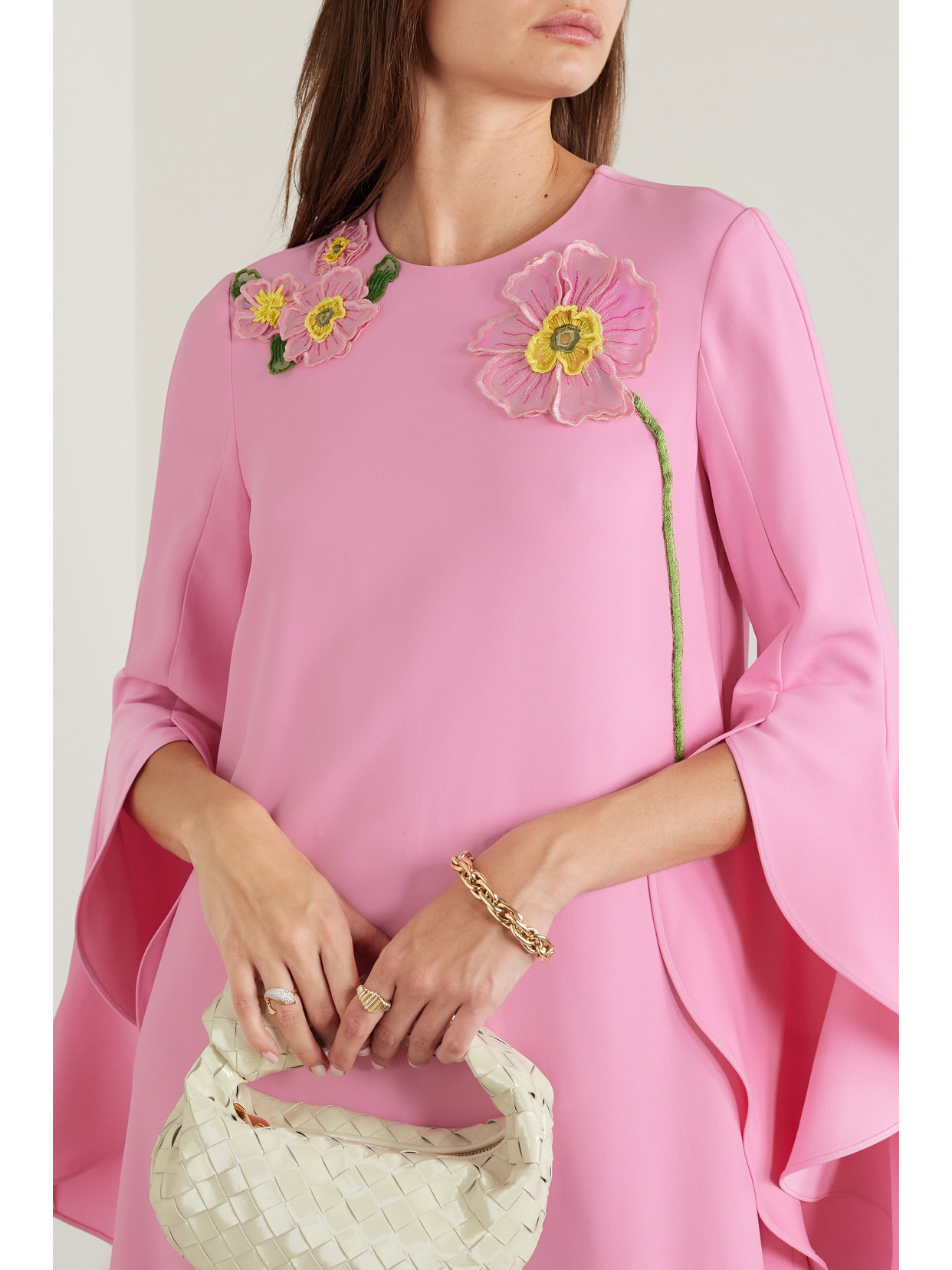Oscar De La Renta Appliquéd Stretch-silk Crepe Gown In Pink