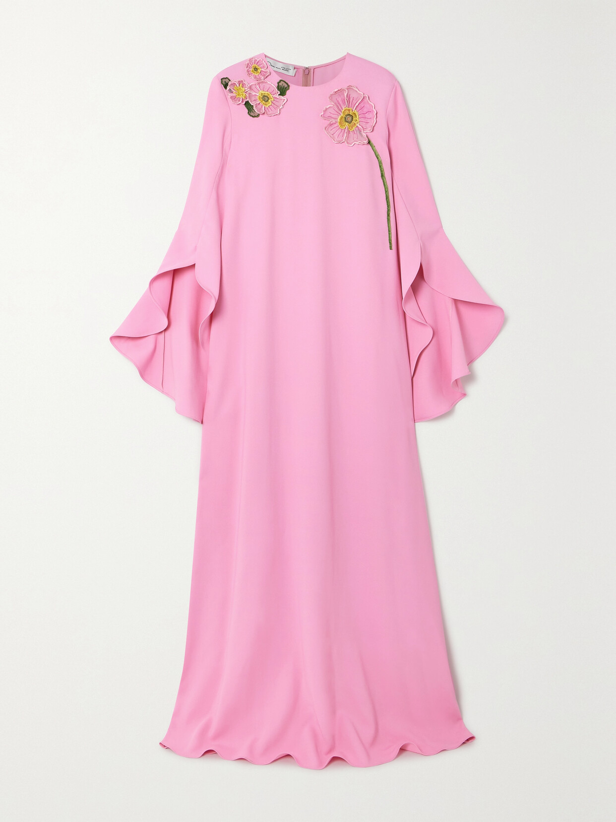 Oscar De La Renta Appliquéd Stretch-silk Crepe Gown In Pink