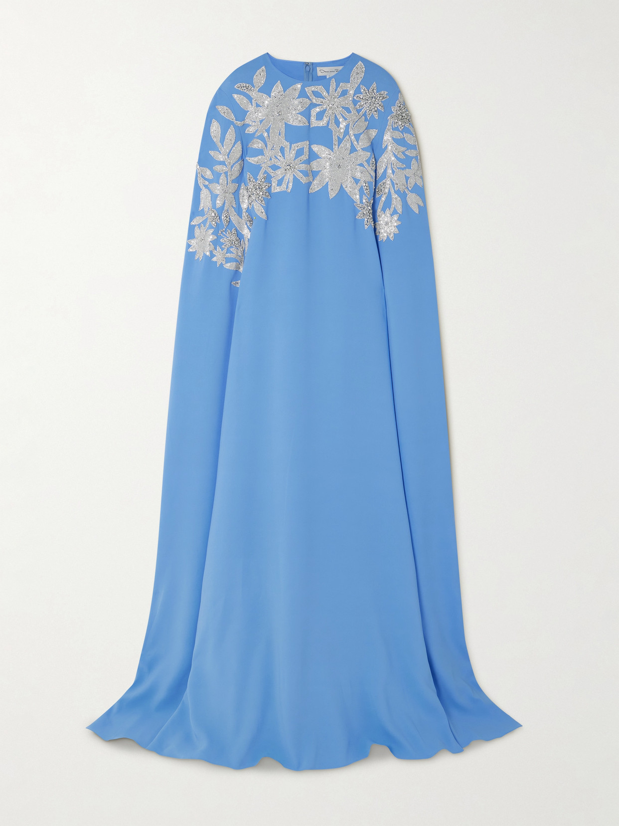 Oscar de la Renta Cape-effect Embellished Stretch-silk Crepe Gown - Blue