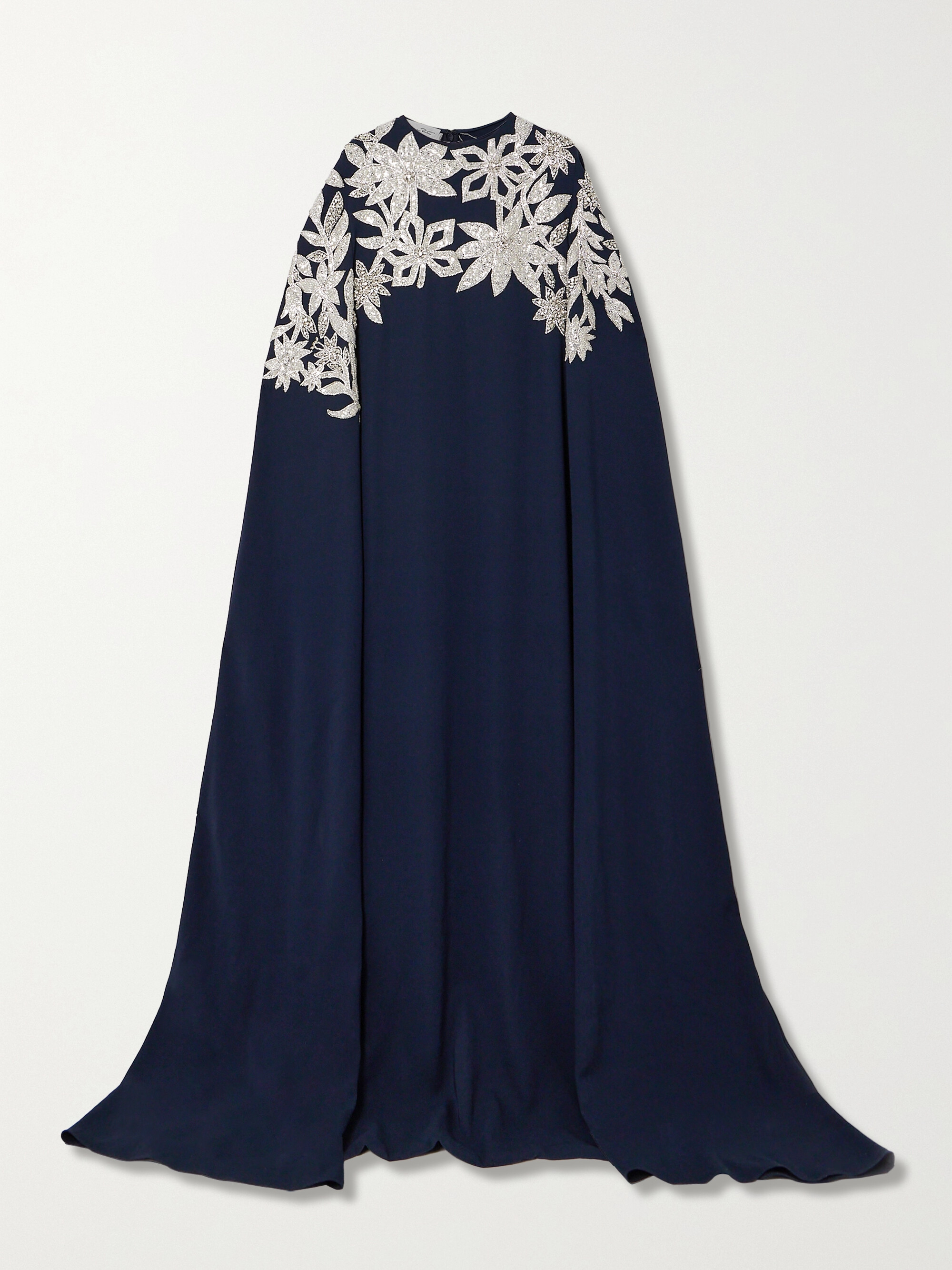 Oscar de la Renta Cape-effect embellished stretch-silk crepe gown