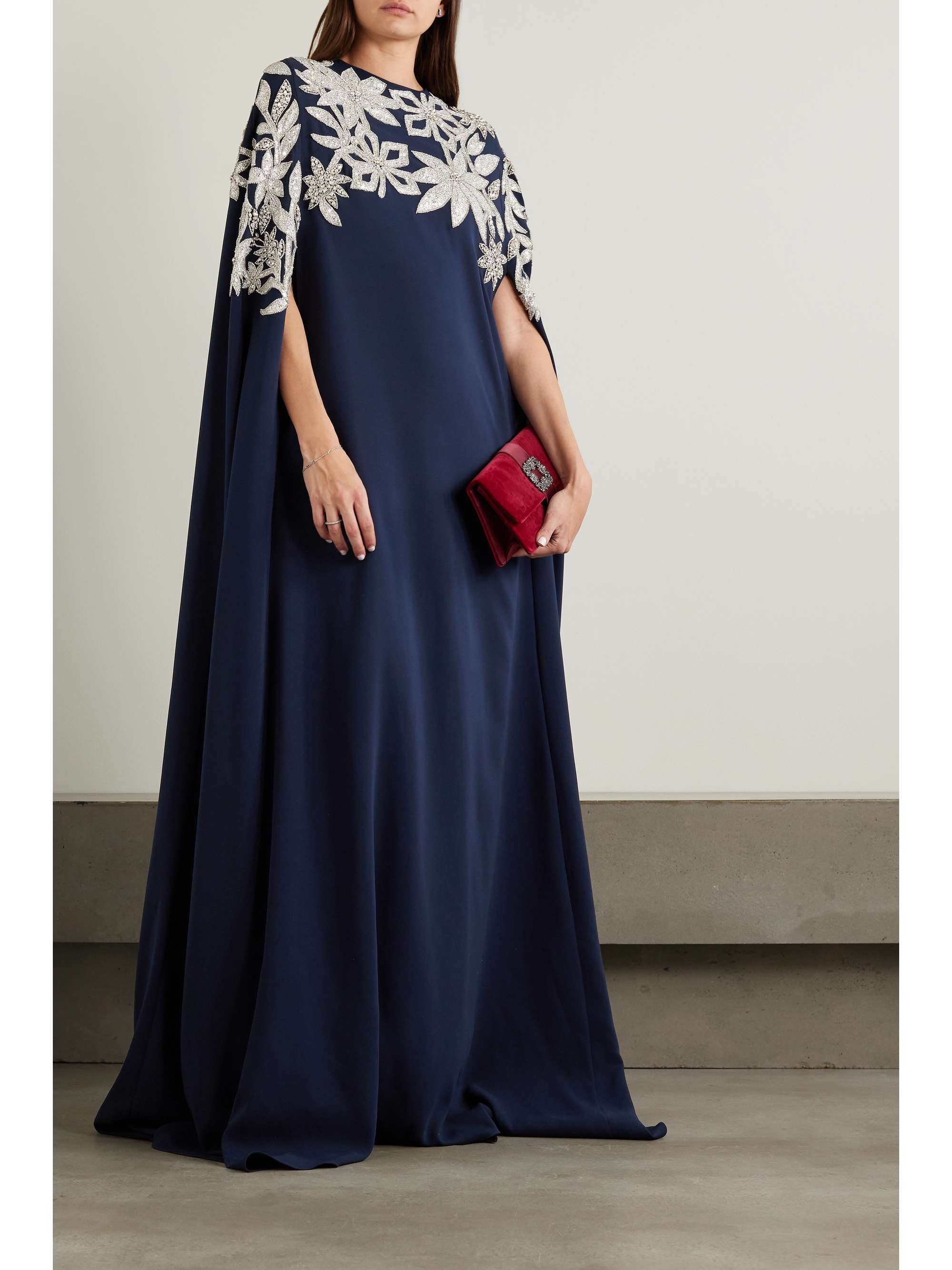 Cape-effect crepe gown