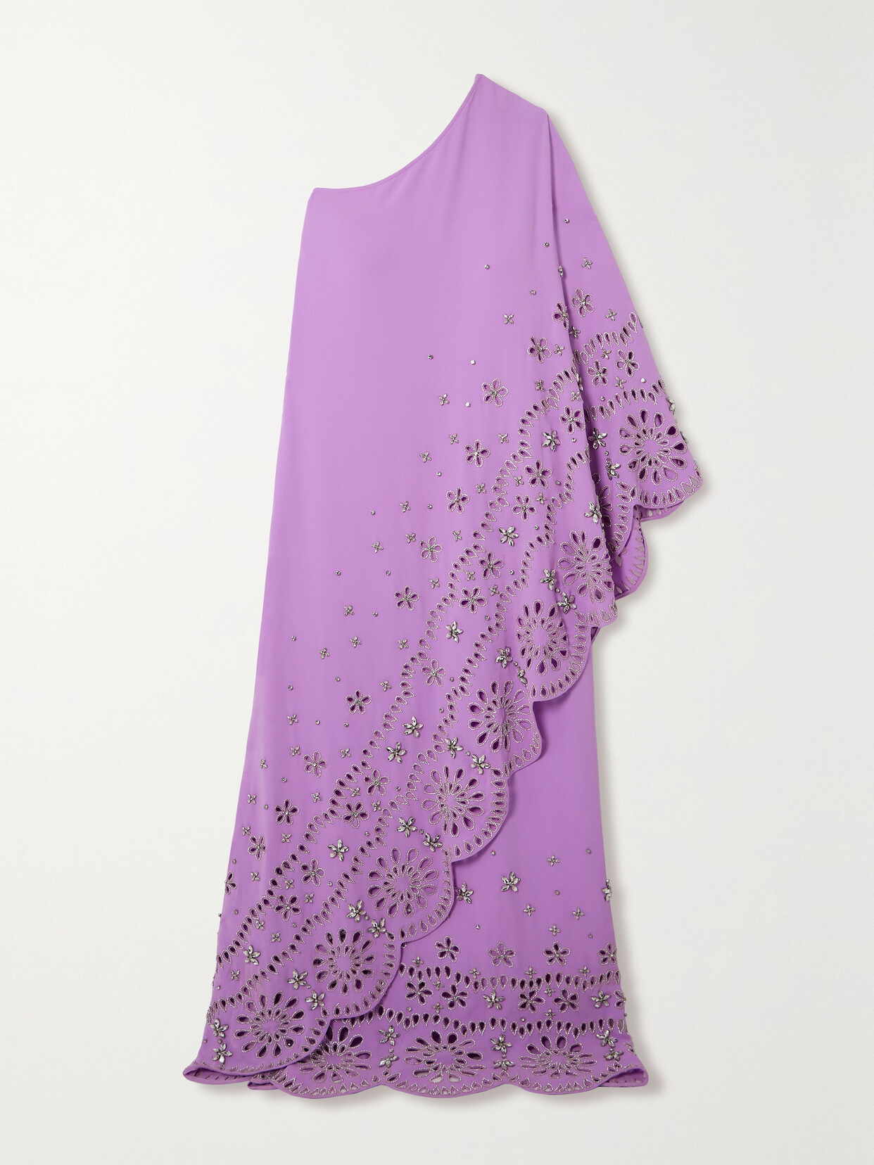 Oscar de la Renta - One-shoulder Embellished Broderie Anglaise Stretch-silk Crepe Gown - Purple