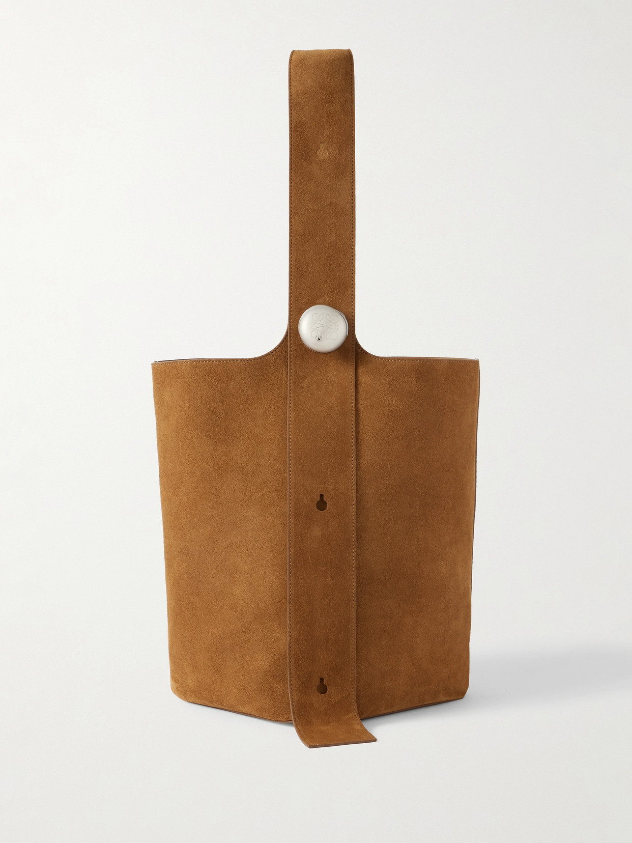 Loewe Pebble Embellished Suede Bucket Bag In Brown
