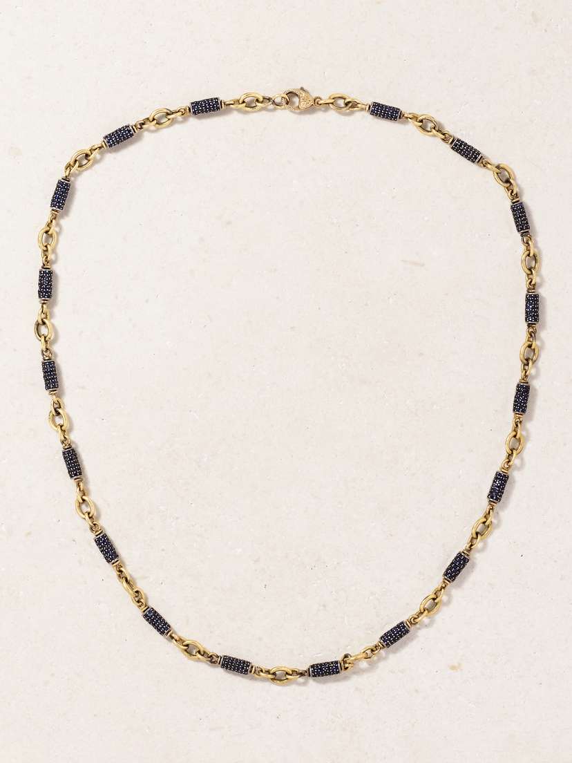 Sylva & Cie Barrel 18-karat Gold, Sterling Silver And Sapphire Necklace