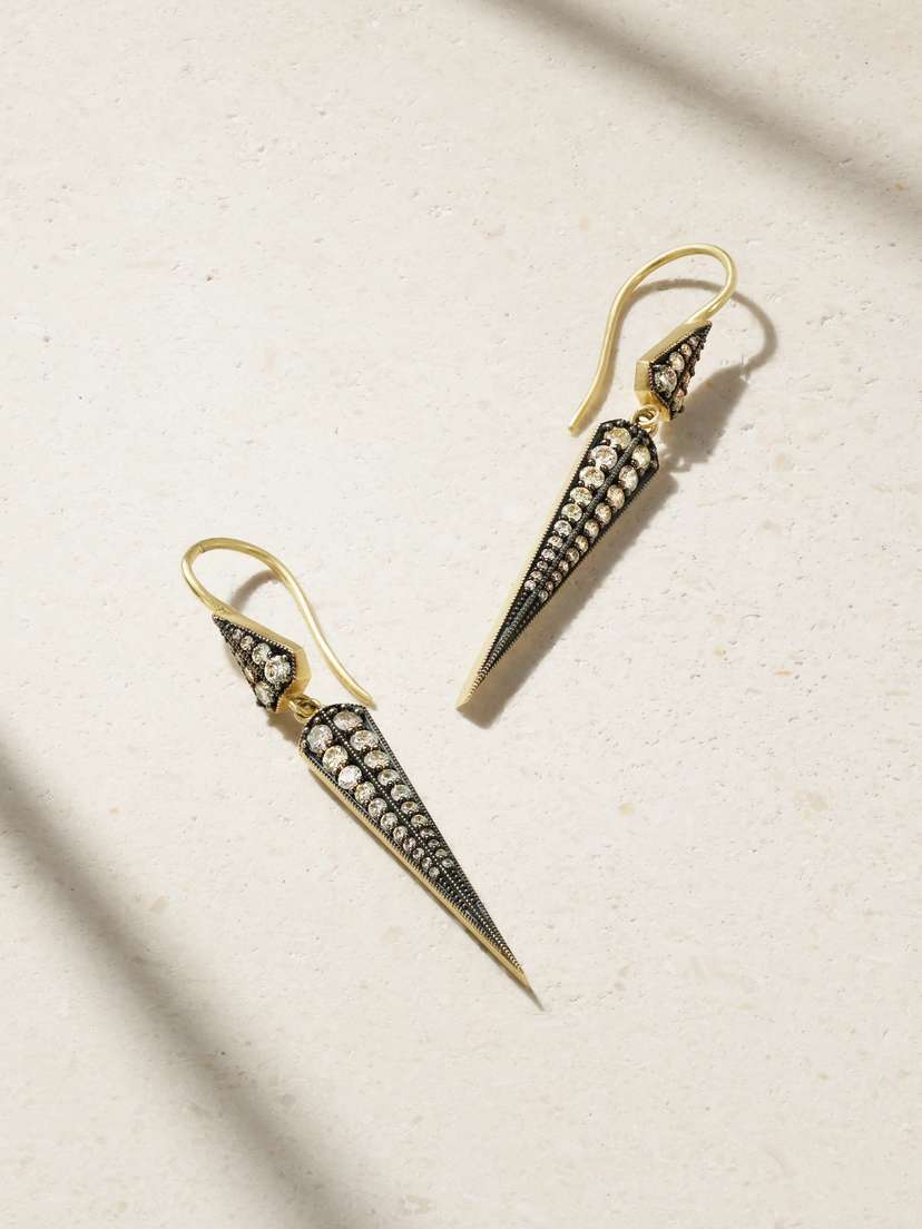 Sylva & Cie Blackened 18-karat Gold Diamond Earrings
