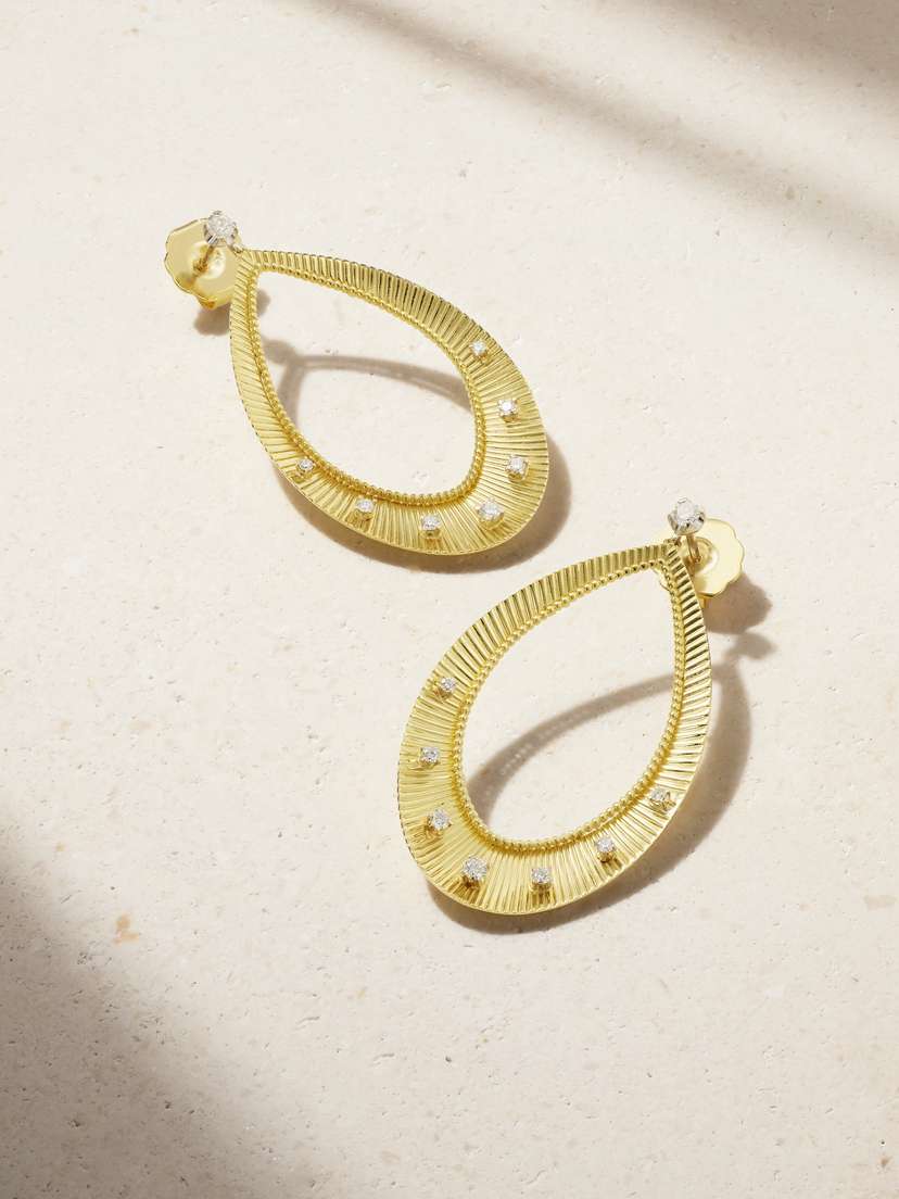 Jenna Blake Oval Ridge 18-karat Gold Diamond Hoop Earrings