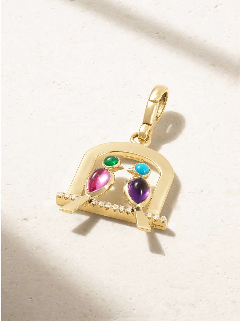 Jenna Blake Rainbow Love Birds 18-karat Gold Multi-stone Pendant
