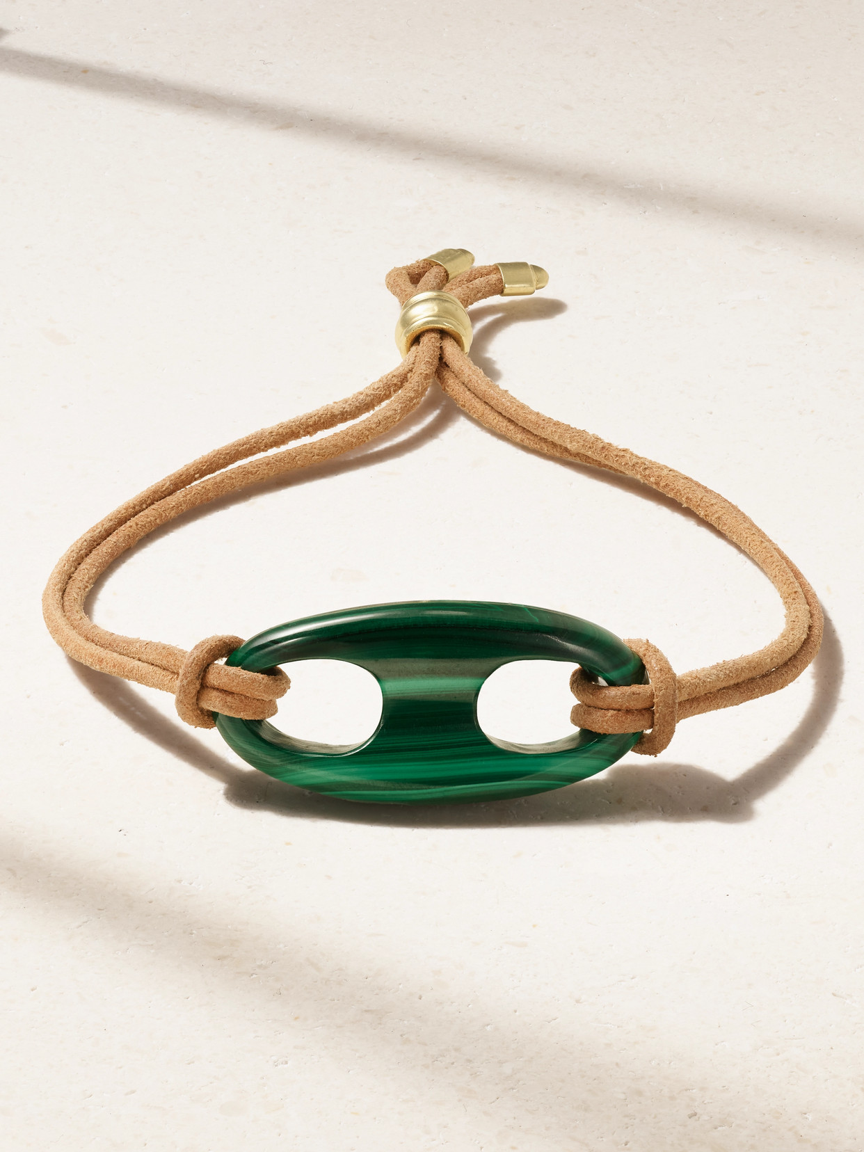 Jenna Blake 18-karat Gold Malachite And Suede Bracelet In Green