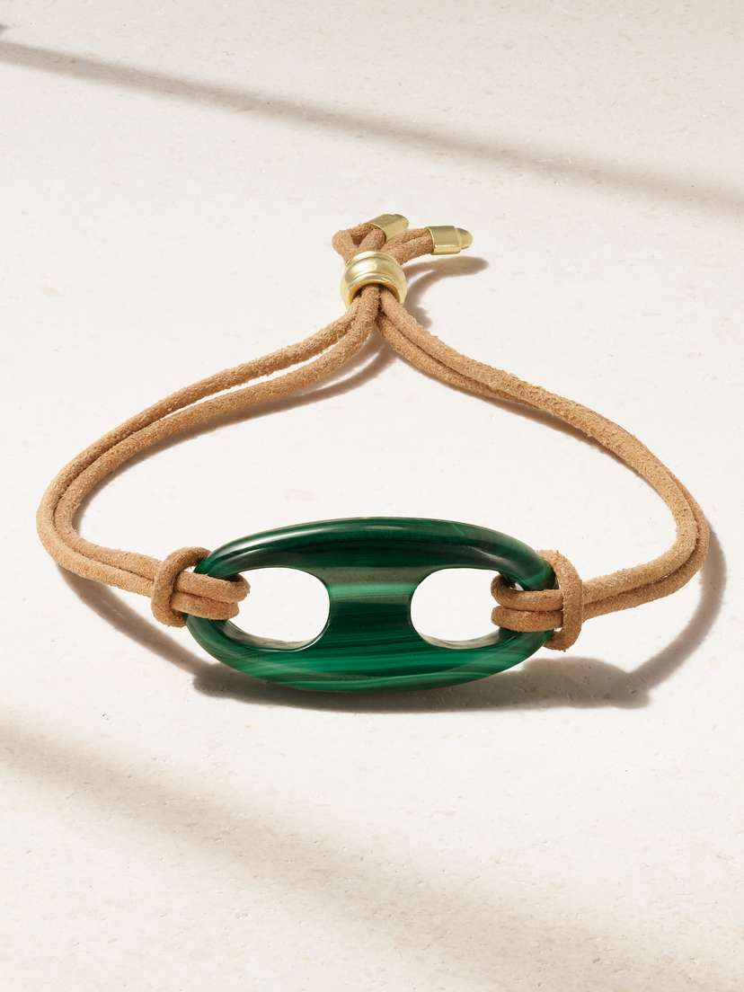Jenna Blake 18-karat Gold Malachite And Suede Bracelet