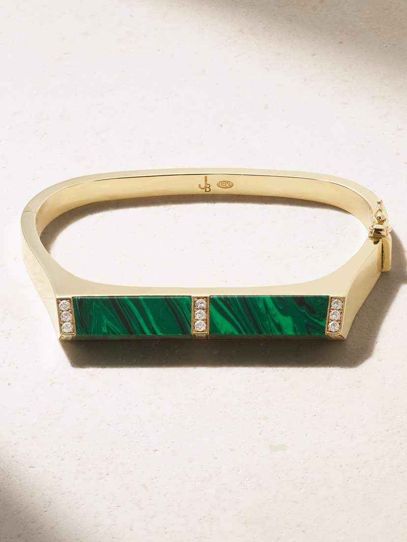 Jenna Blake Pyramid 18-karat Gold, alachite And Diamond Bracelet