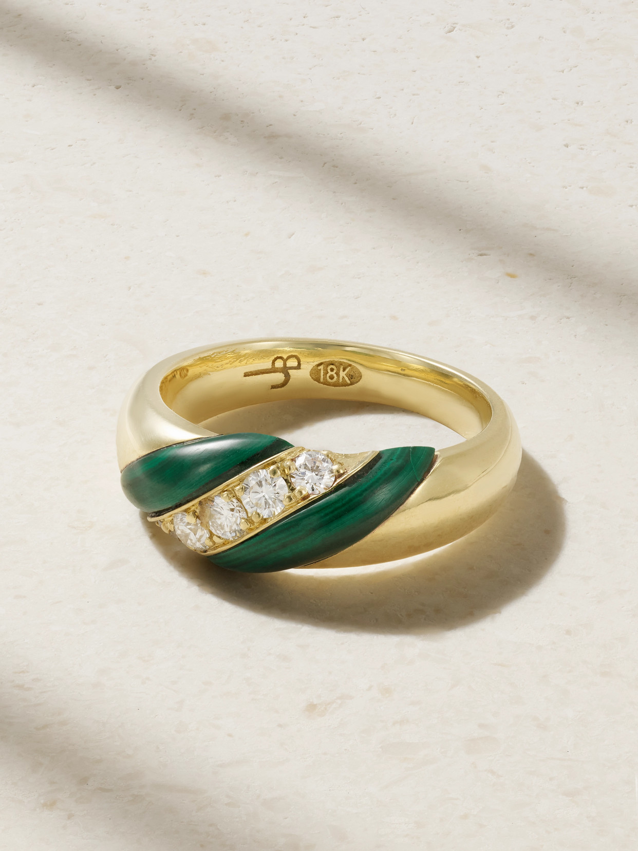 Jenna Blake 70s 18-karat Gold Malachite And Diamond Ring In Green