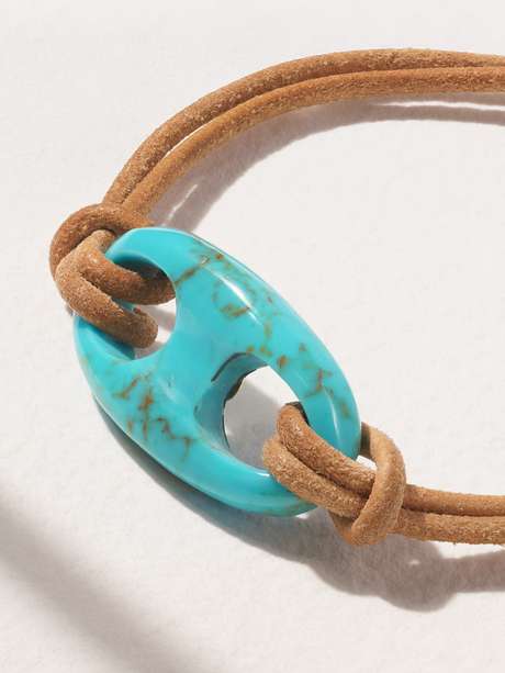 JENNA BLAKE 18 karat gold leather and turquoise bracelet NET A PORTER