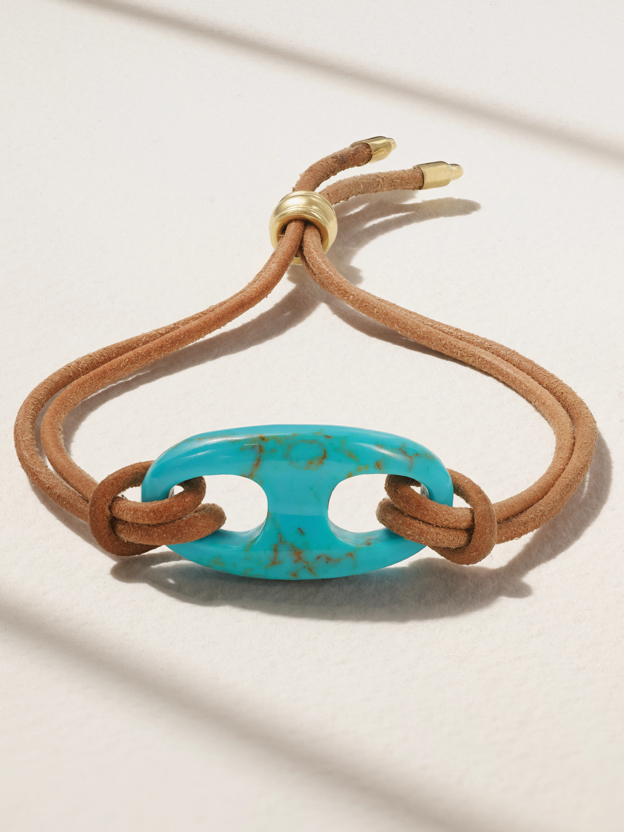 Jenna Blake - 18-karat Gold, Leather And Turquoise Bracelet - Blue