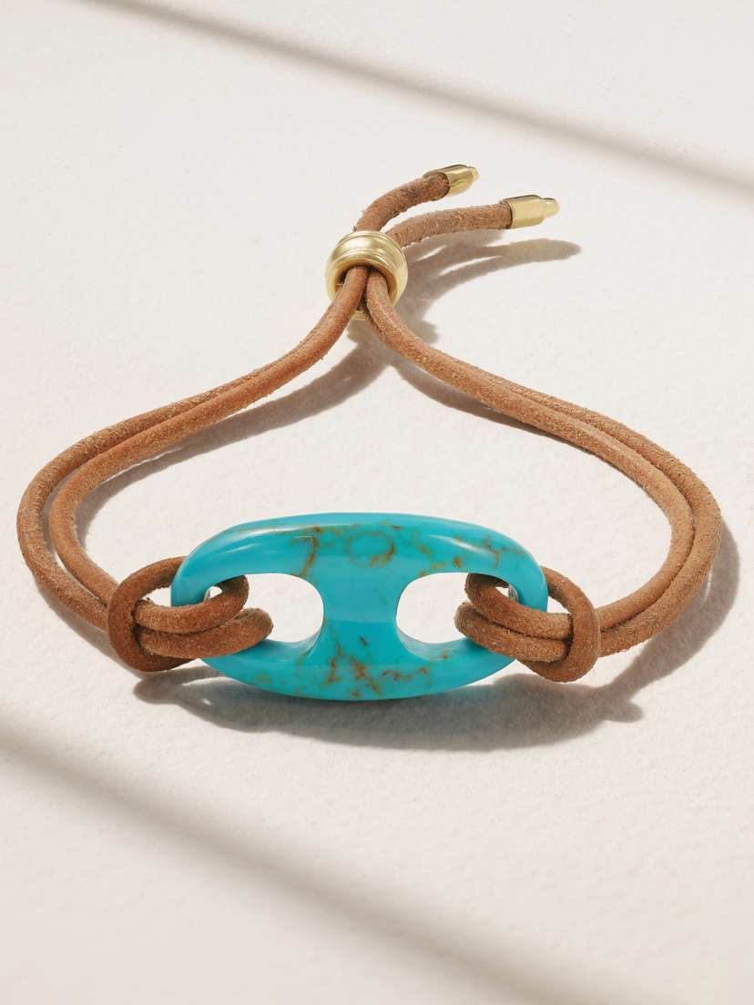 Jenna Blake 18-karat Gold, Leather And Turquoise Bracelet