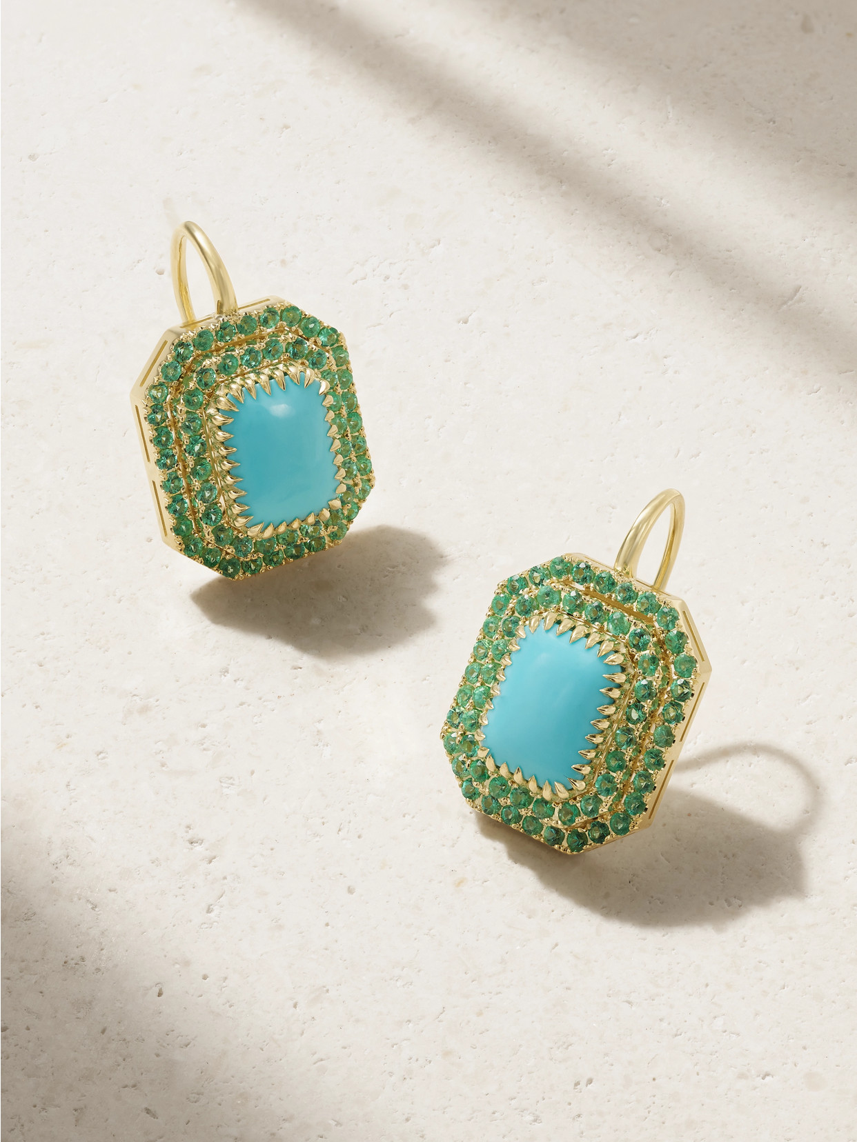 Jenna Blake 18-karat Gold, Turquoise And Emerald Earrings In Blue