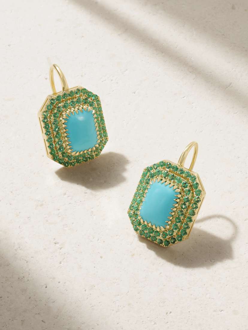 Jenna Blake 18-karat Gold, Turquoise And Emerald Earrings