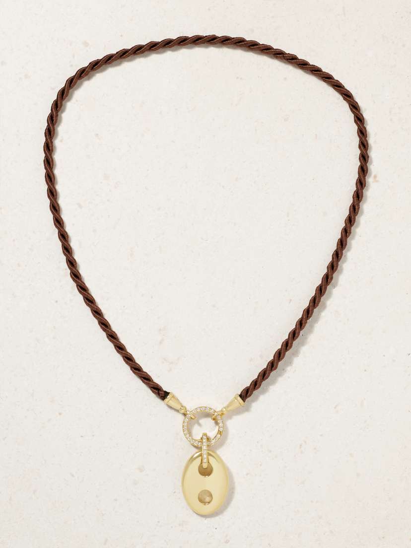 Jenna Blake 18-karat Gold, Diamond And Silk Cord Necklace And Pendant
