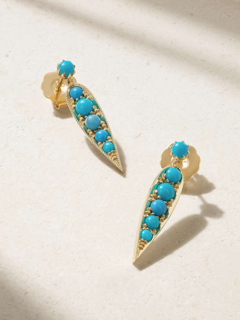 Jenna Blake Palm 18-karat Gold Turquoise Earrings