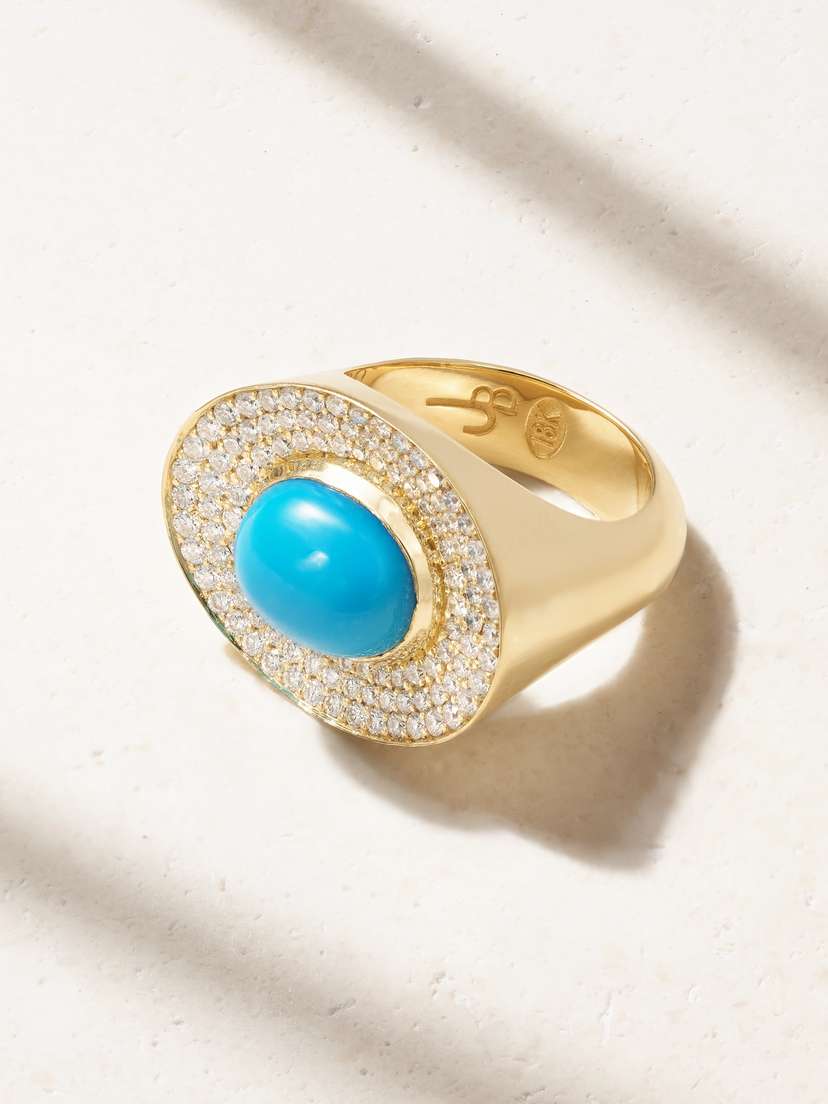 Jenna Blake 18-karat Gold, Turquoise And Diamond Ring