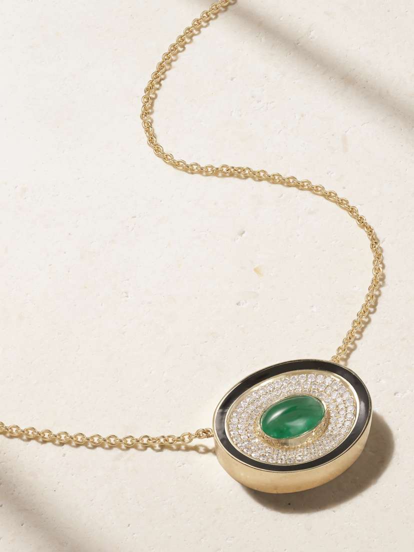Jenna Blake 18-karat Gold, Emerald And Diamond Necklace