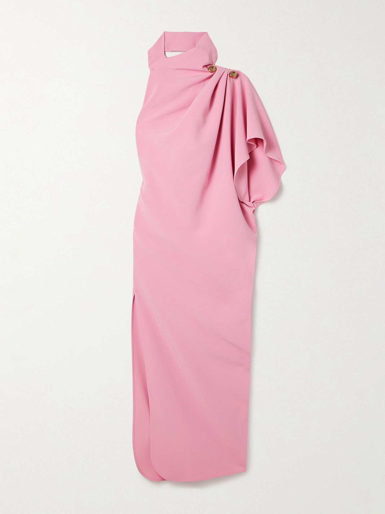 Elie Saab One-sleeve Embellished Draped Crepe Gown In Pink