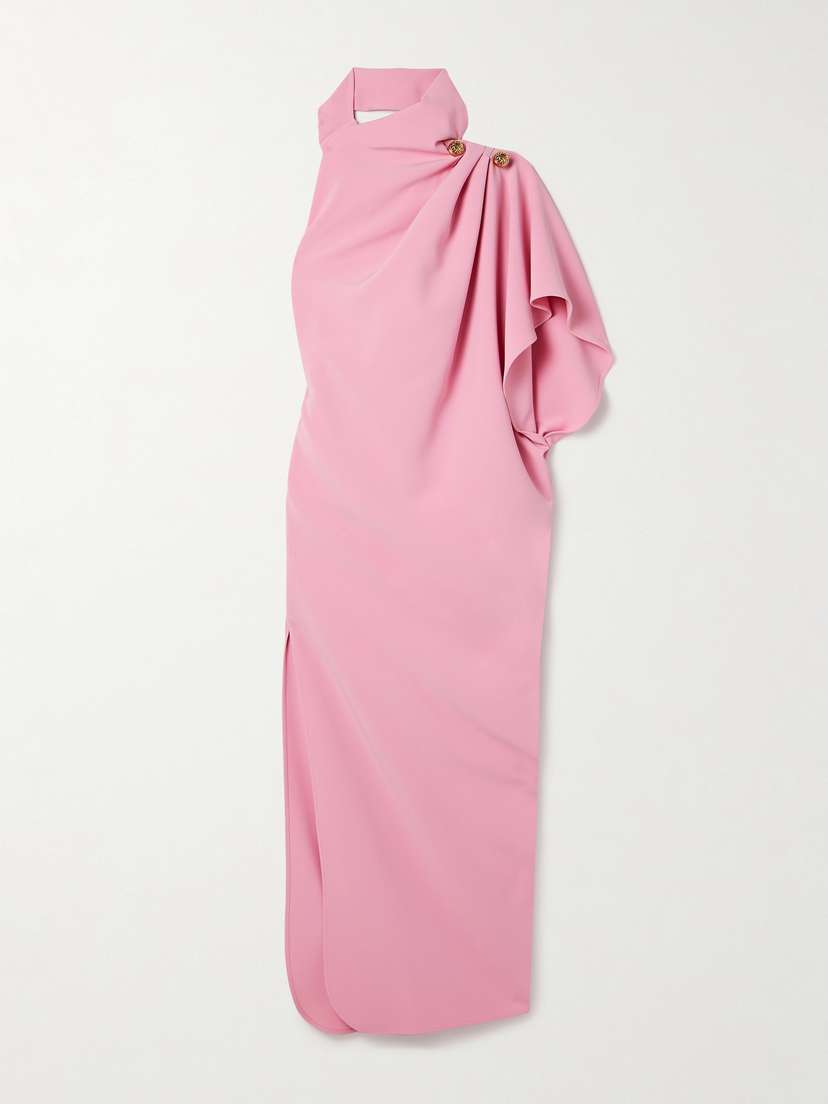 Elie Saab One-sleeve Embellished Draped Crepe Gown