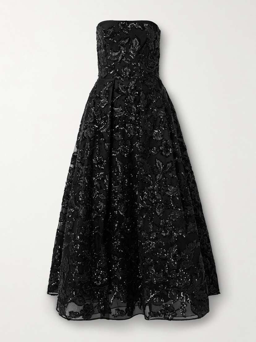 Elie Saab Strapless Pleated Appliquéd Embellished Tulle Gown - FR 42