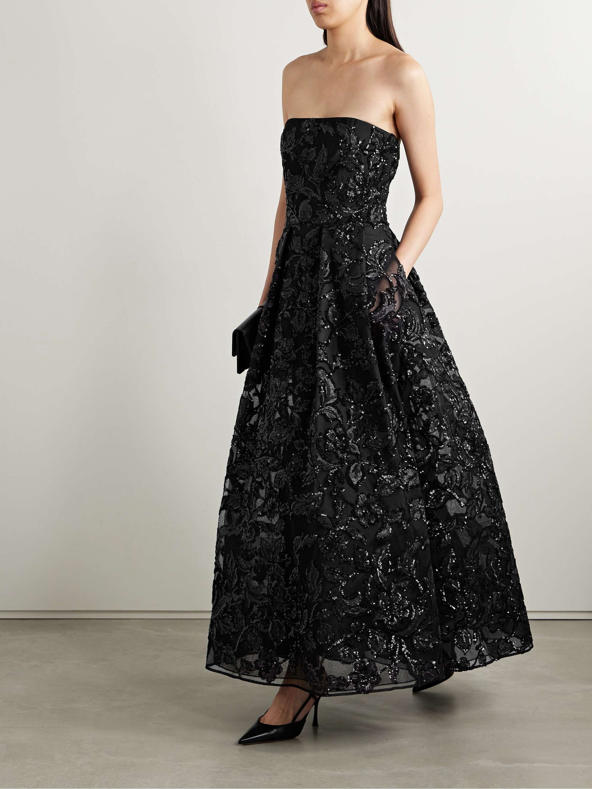 ELIE SAAB Strapless sequined tulle gown