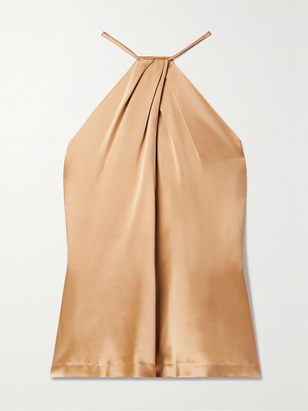 Nili Lotan Edwige Gathered Silk-satin Halterneck Top In Gold