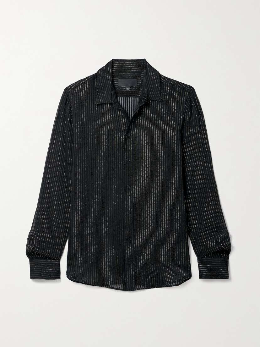 Nili Lotan Gaia Metallic Pinstriped Silk-blend Chiffon Shirt