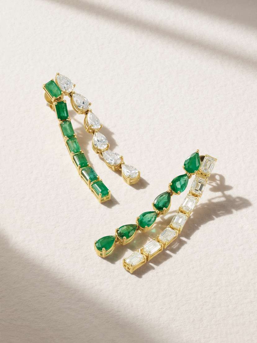 SHAY Mixed 18-karat Gold, Emerald And Diamond Earrings