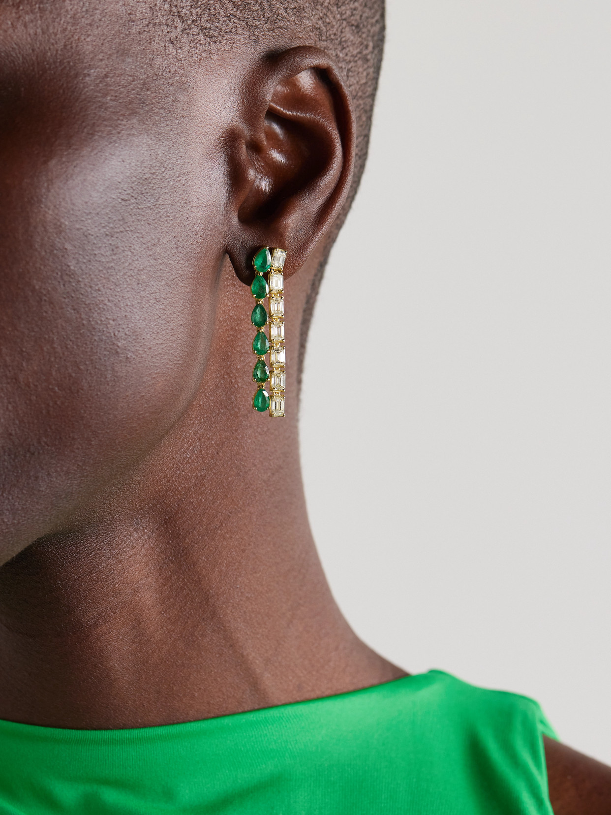 Shop Shay Mixed 18-karat Gold, Emerald And Diamond Earrings In Green