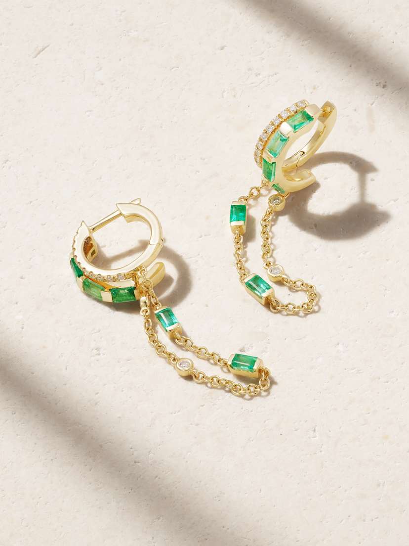 SHAY 18-karat Gold, Emerald And Diamond Earrings