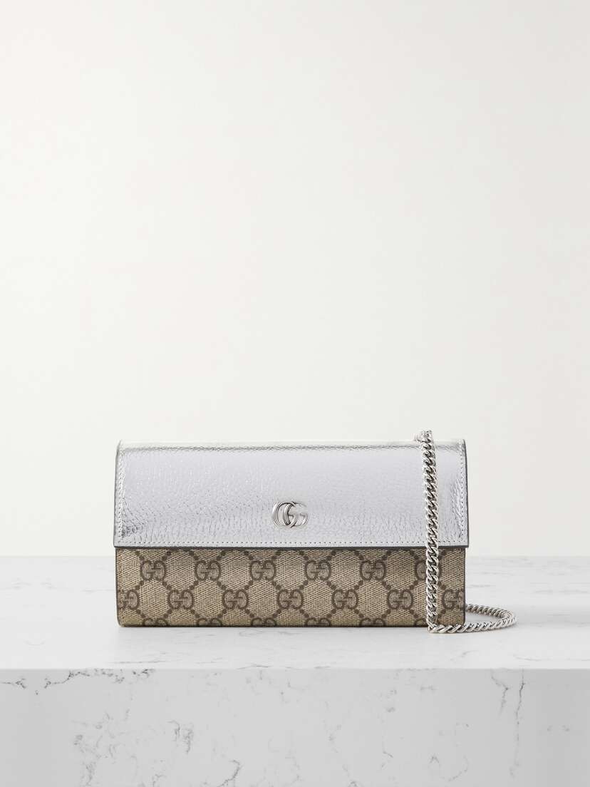Gucci Marmont Petite Textured-leather And Printed Coated-canvas Shoulder Bag