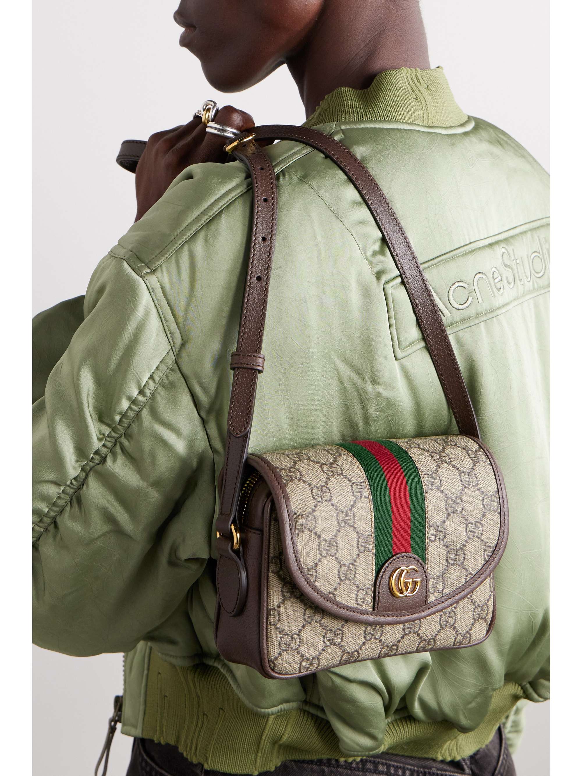 GUCCI Ophidia leather-trimmed printed coated-canvas shoulder bag