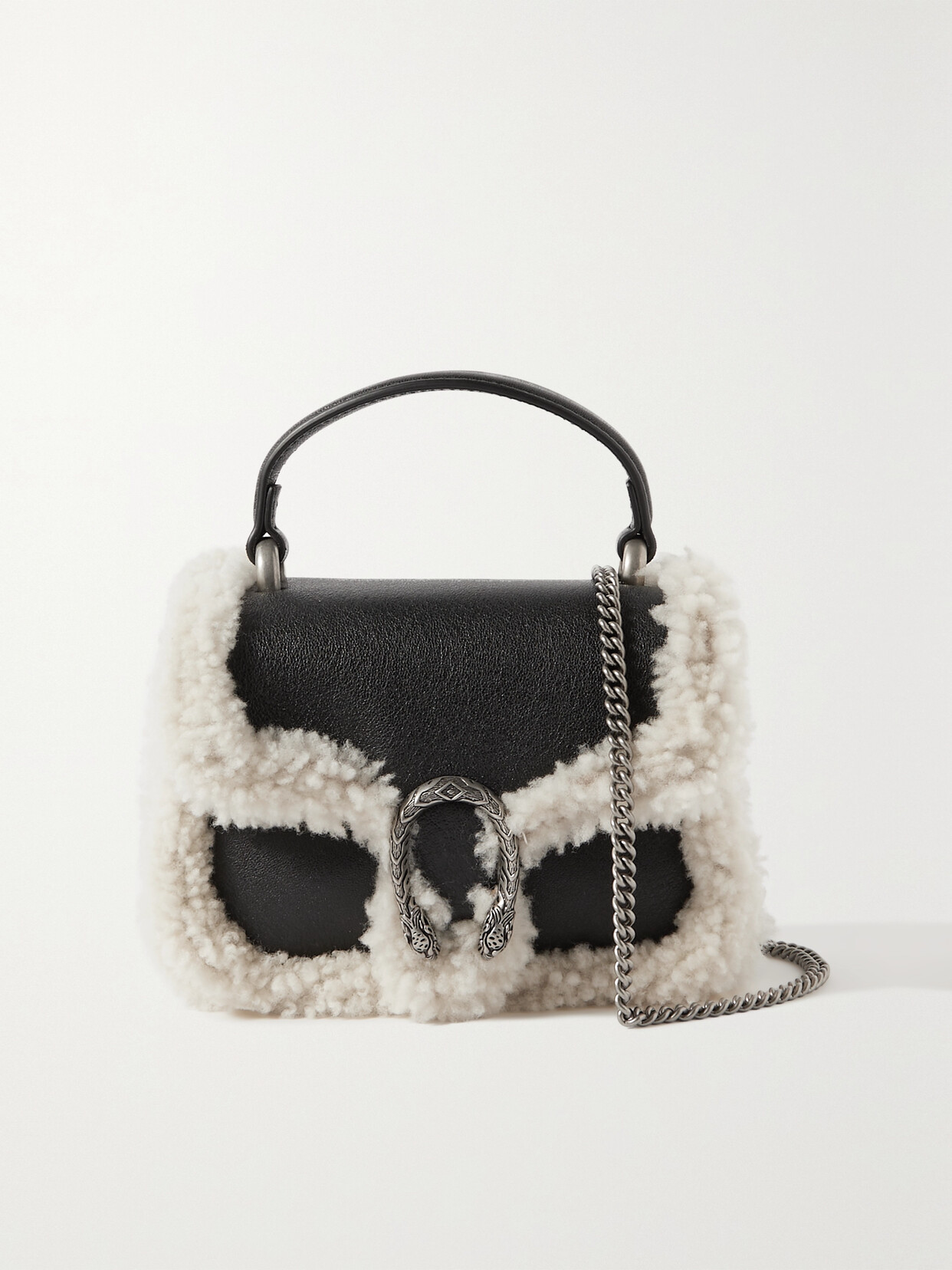 Gucci Dionysus Mini Shearling-trimmed Textured-leather Tote