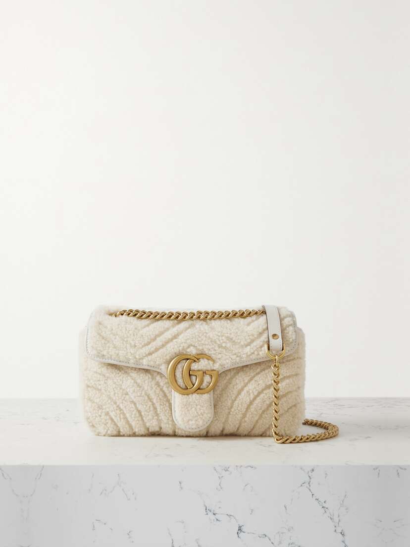 Gucci Gg Marmont 2.0 Leather-trimmed Matelassé Shearling Shoulder Bag