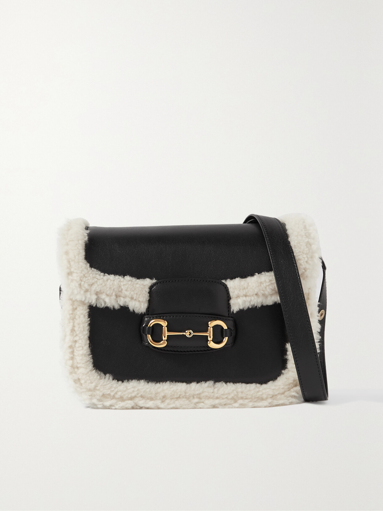 Gucci Horsebit 1955 Shearling-trimmed Leather Shoulder Bag