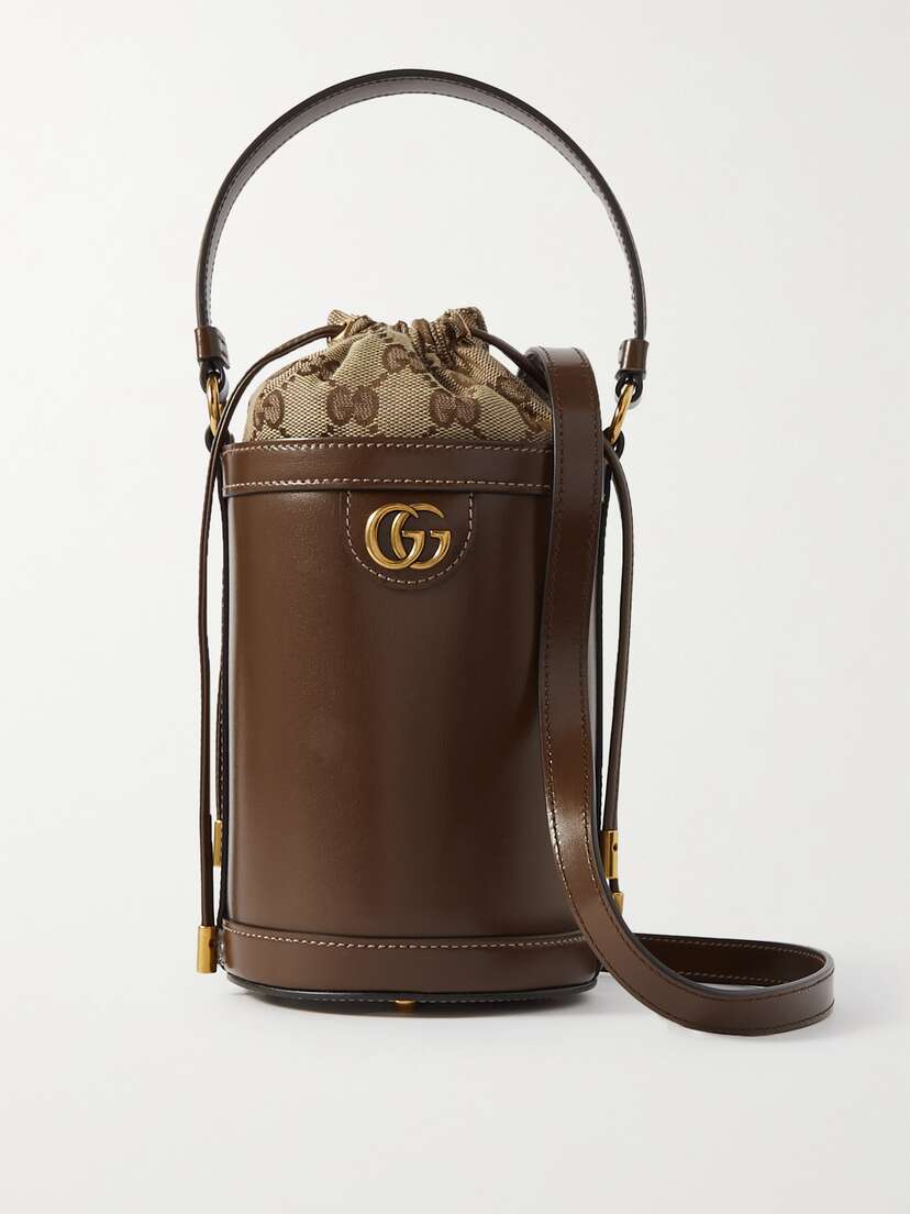 Gucci Ophidia Mini Leather And Canvas-jacquard Bucket Bag
