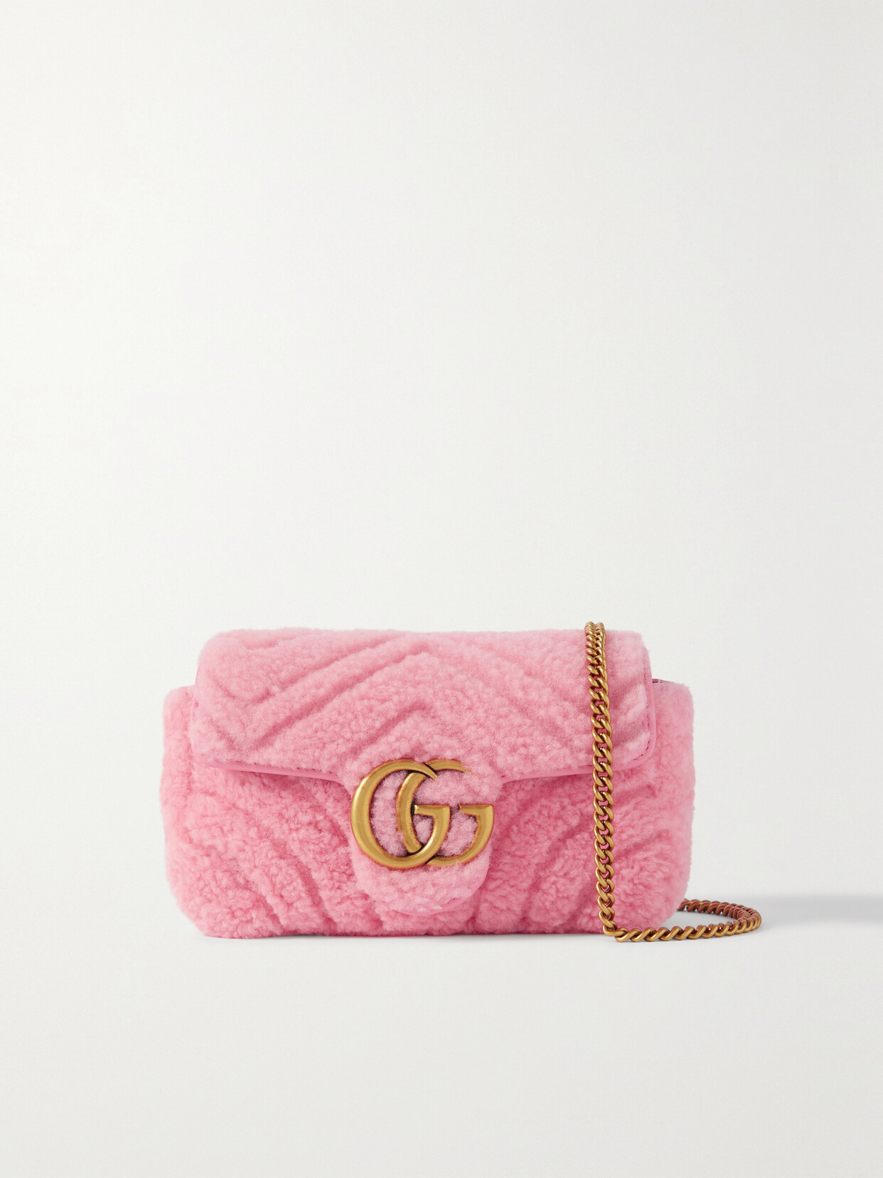 Gucci Gg Marmont 2.0 Mini Leather-trimmed Matelassé Shearling Shoulder Bag