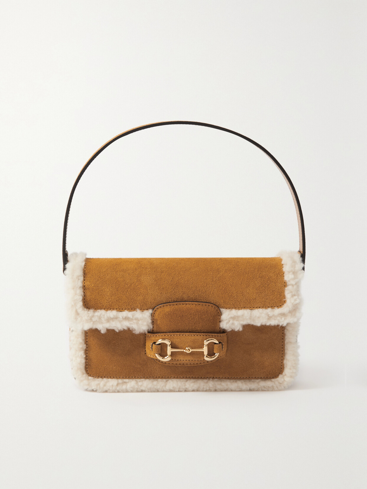 Gucci Horsebit 1955 Mini Shearling-trimmed Suede Shoulder Bag