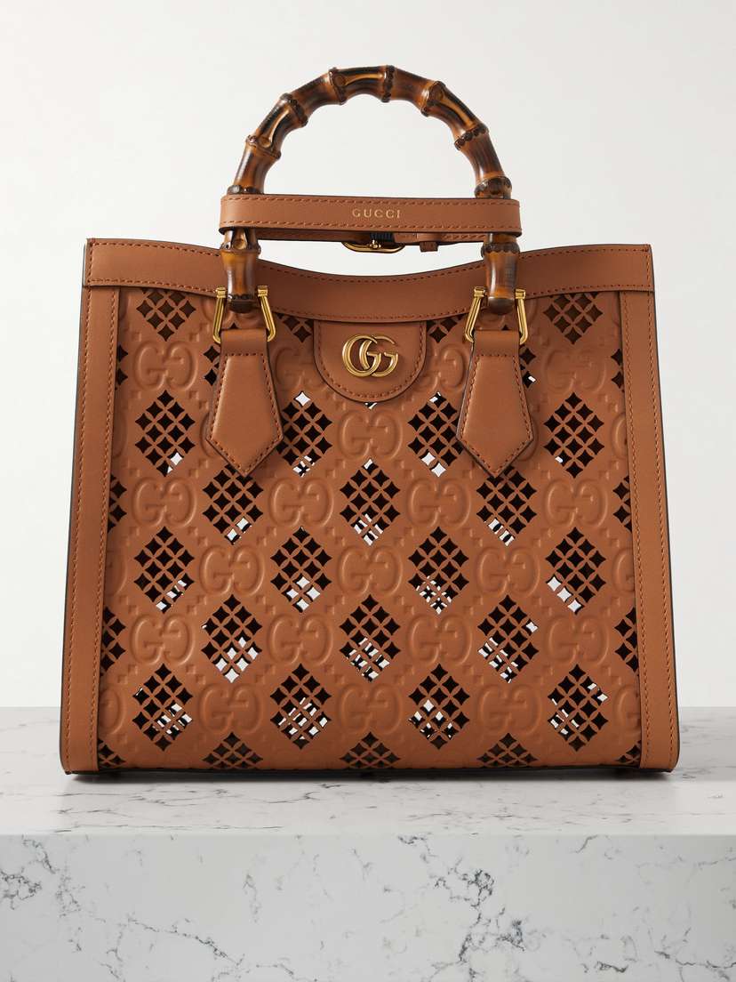 Gucci Diana Debossed Laser-cut Leather Tote