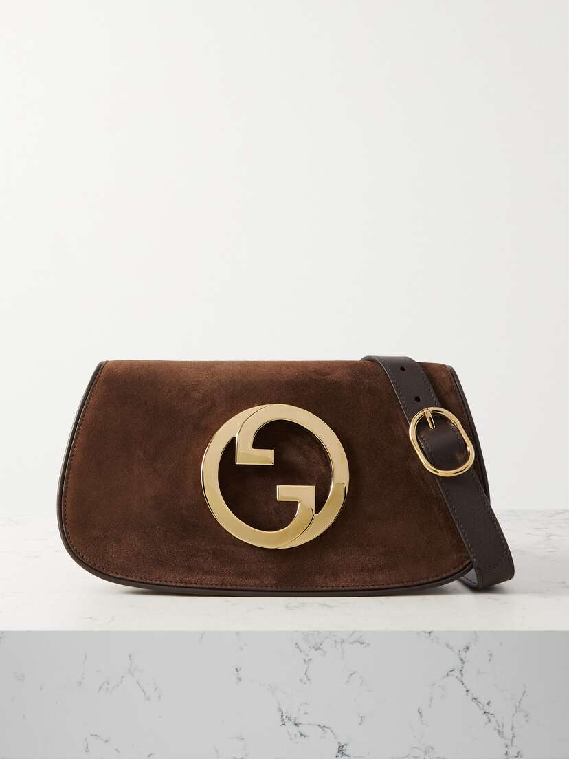 Gucci Blondie Small Embellished Leather-trimmed Suede Shoulder Bag