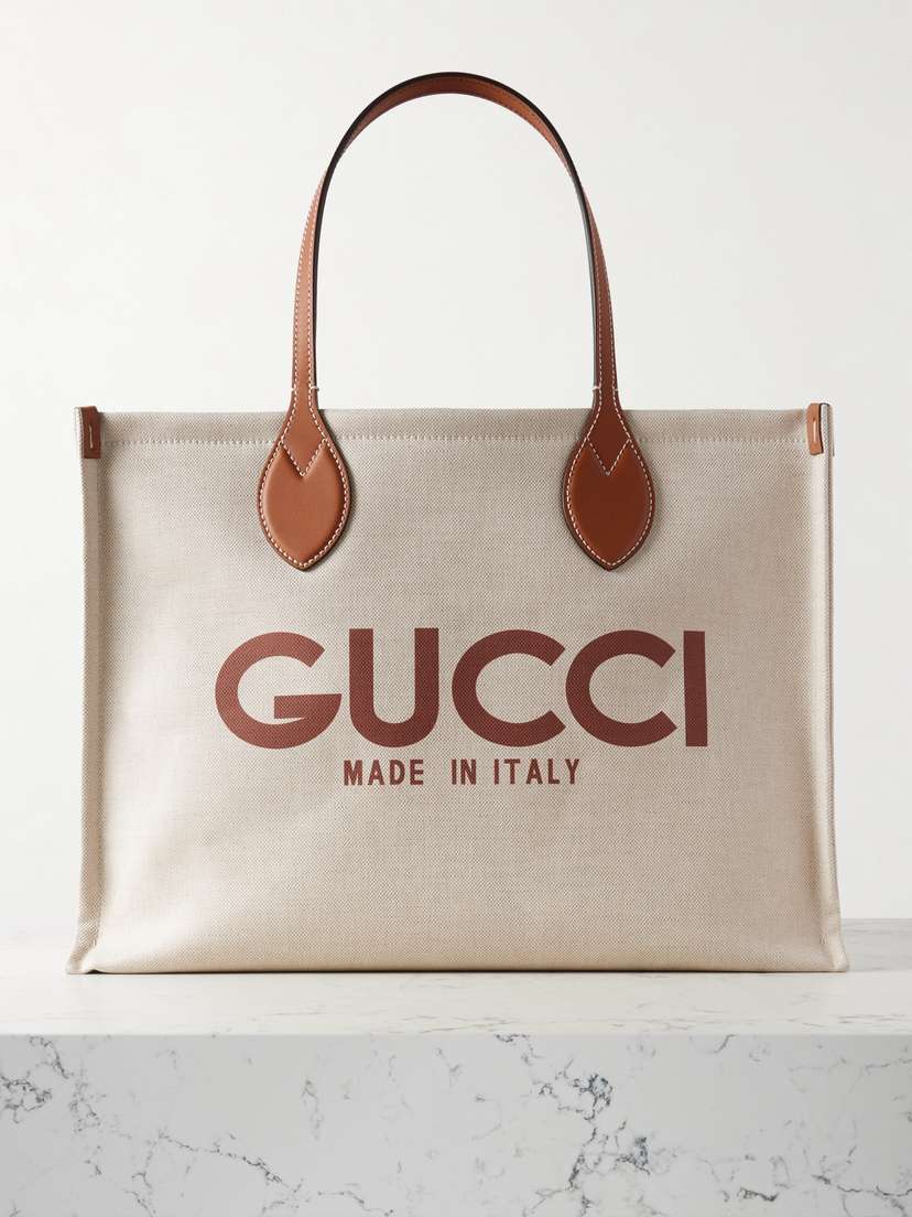 Gucci Leather-trimmed Printed Canvas Tote